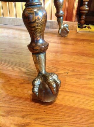 Vintage Quartersawn Oak Parlor Table with Large Glass Ball and Claw Feet 3