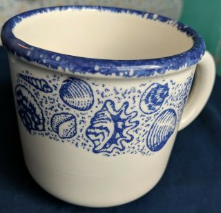 Seashell Coffee/tea Cup La Primula S.  R.  L. ,  White With Cobalt Blue,  Made In Italy