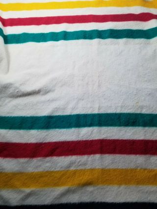 Vintage Hudson Bay Wool Blanket 4 Point Stripe 72x90 Made In England