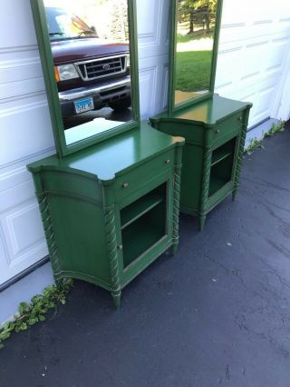 1930’s Vintage Green Painted End Table Night Stands - A Pair