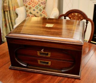 A Large Magnificent C19th Solid Mahogany Three Tier Cutlery Canteen Box,  & Key