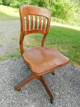 Early Antique 1930s Bl Marble Clerk Office Desk Oak Chair Tilt Rolls Supports