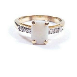 Opal Diamond Ring 9 Carat Gold Vintage Size P