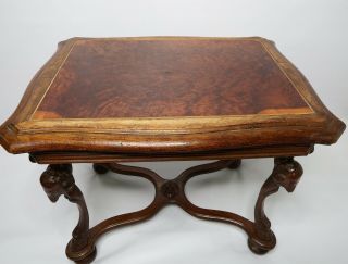 Antique Rams Head Leg End Side Accent Occasional Table Oak Wood Amboyna Veneered