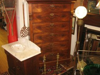Antique 63 " Tall Mahogany Empire Chest 6 Drawers Lg Lingerie Cabinet 35 1/2 " W