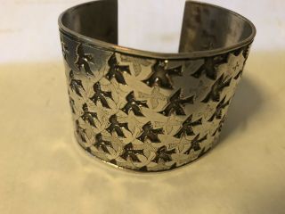 Vintage Silver Handmade 2” Bird Stamped Cuff Bracelet