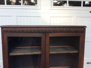 Antique Mahogany Two Door Bookcase With Key And 3 Shelves 2