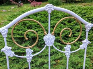 Vintage White Iron And Brass Full Size Bed Frame