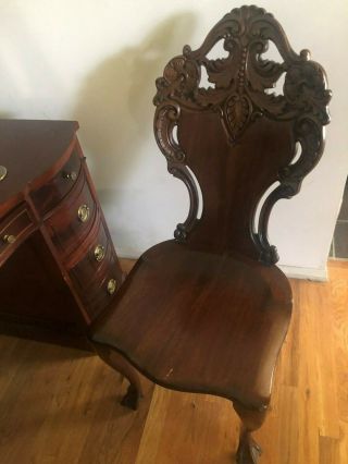 Antique Carved Oak DESK SECRETARY Table Library & Victorian Carved Chair 2