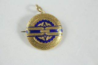 Antique Victorian 14k Yellow Gold And Blue Enamel Brooch Pendant