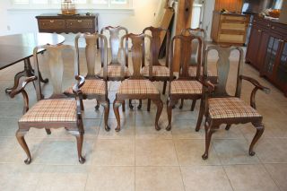 Henkel Harris Double Pedastal Mahogany Dining Table w/ 8 Chairs,  4 Leaves,  Pads 3