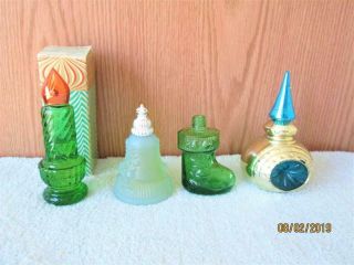 4 Vintage Avon Perfume Christmas Bell Ornament Boot Candle Bottles