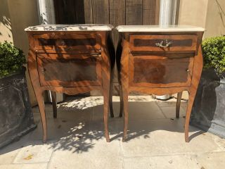 French Antique Nightstands With Marble Top