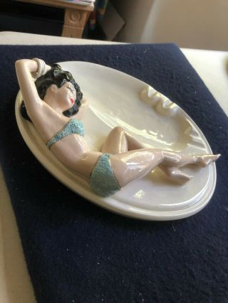 Vintage 1949 Larry Nunn Duncan Ceramic Studios Fresno,  CA bikini girl ashtray 2