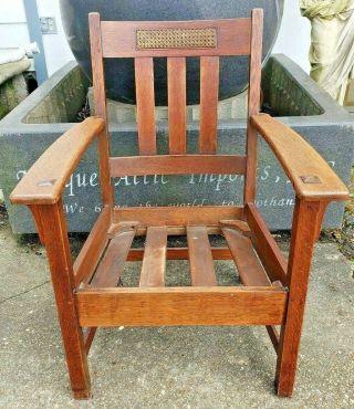 Quarter - Sawn Tiger Oak Stickley Style Arts And Crafts Chair American Early 1900s