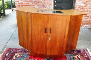 Mid Century Teak Wood 2 Door Wine Bar With Light Drink Cabinet Furniture
