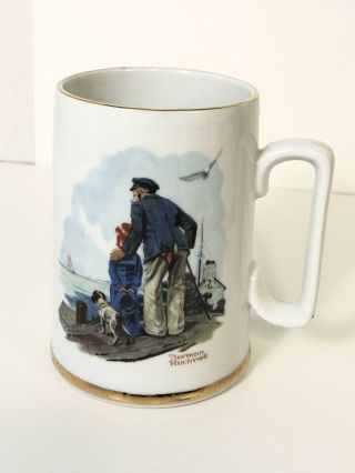 Vintage Norman Rockwell Museum Inc.  Looking Out To Sea 1985 Coffee Mug•gold Trim
