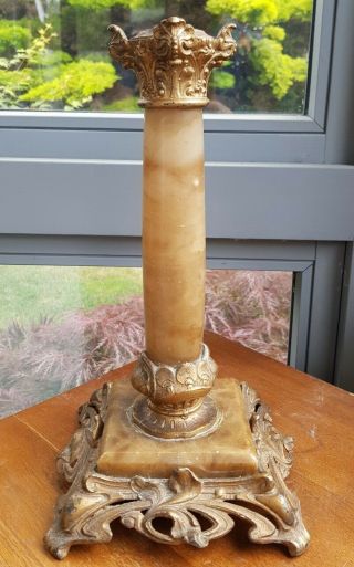 French Art Nouveau Marble Style Stone Corinthian Column Oil Lamp Base