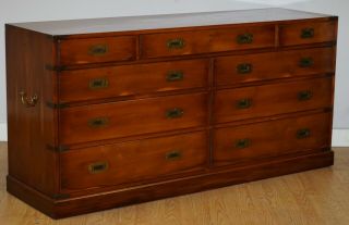 Bradley Furniture Burr Yew Wood Military Campaign Low Sideboard Chest Of Drawers