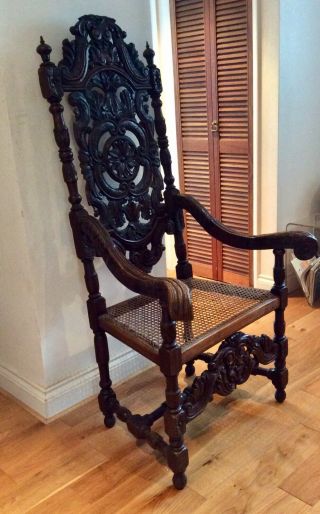 19th C.  High Back Gothic Style Throne Hall Chair