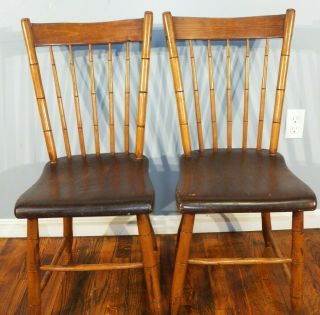 Pair Antique Windsor Chairs Bamboo Turning Maple,  Hickory & Poplar