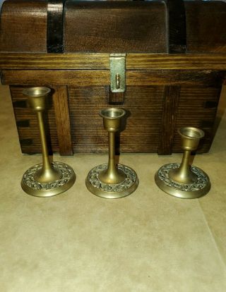 Vintage Brass Made In Taiwan Candle Holders Set Of 3