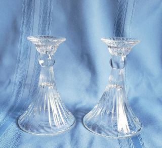 2 Vintage Clear Glass Skirted Candlestick Candle Holders 6 " Tall