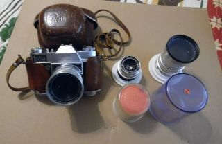Vintage Kodak Retina Reflex S Slr 35mm Camera With 3 Lenses And Hard Case