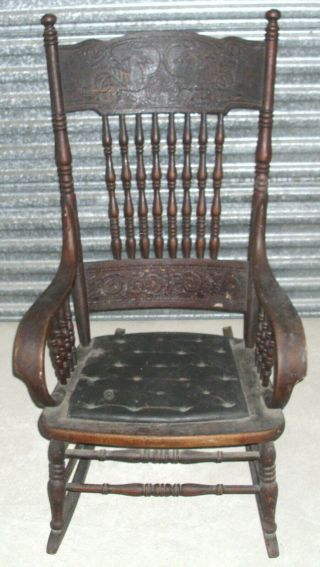Antique Wieboldt Victorian Rocking Chair Rams Heads W/dragon Tails Circa 1880 