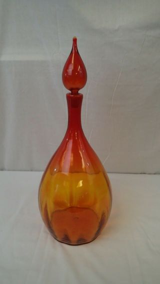 Blenko Vintage Orange Art Glass Decanter W/ Stopper Mid Century Modern 22 " Tall