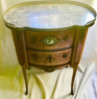 Fine Antique French Commode Nightstand End Table Jasparware Plaque & Marble Top