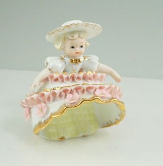 Vintage Geo Z Lefton China Bloomer Girl Gold Pink Figurine Kw1412