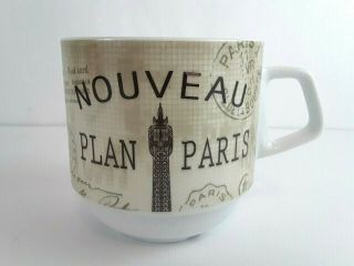 France Plan Paris Eiffel Tower Top Nouveau Coffee Mug White & Brown