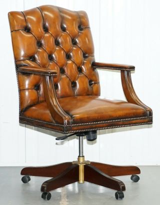 Lovely Restored Chesterfield Directors Captains Hand Dyed Brown Leather Chair