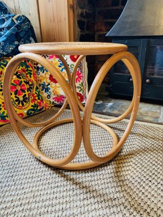 Vintage Retro Mid Century Bentwood Cane Thonet Stool Side Table Plant Stand