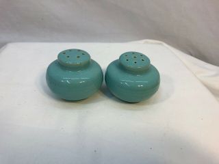 Clay Pottery Round Turquoise Salt And Pepper Shakers Mid Century Missing Plugs