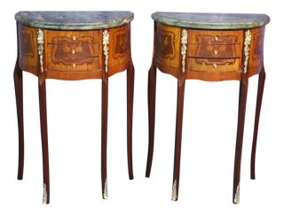 Pair 2 French Louis Xv Marble Top End Side Tables Pedestal Console Nightstands