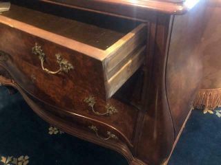 Antique Style Continental Burled Walnut Bombe Chest of Drawers Commode 2