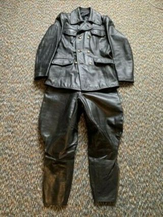 German Vintage Police Leather Uniform Jacket/breeches Size Around M/l,  Gay