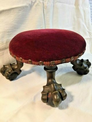 Antique American Victorian Ball And Claw Footstool Merklen Brothers Nyc,  1882 - 97
