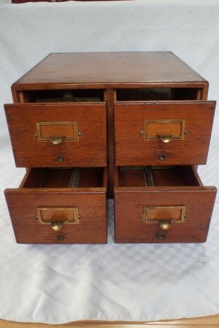 Vintage Yawman And Erbe Tiger Oak Wood Wooden 4 Drawer Library Card File Cabinet