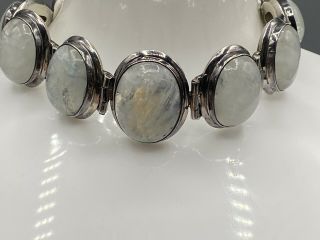 Very Heavy Vintage Solid Silver & Large Iridescent Moonstone Bracelet 76.  5g