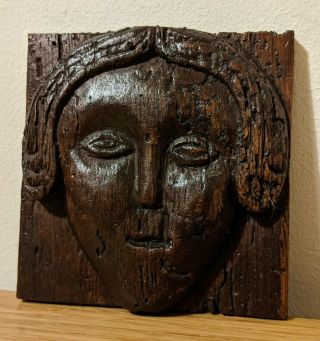 Rare English 16th Century Small Carved Walnut Head