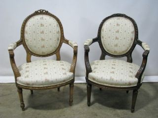 Near - Pair Mid - 20th Century Carved Louis Xvi Style Open Armchairs; Upholstery