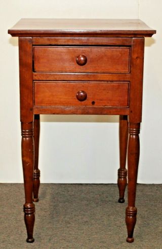 Early Old Antique 1840s Sheraton Cherry Wood 2 Drawer Stand Table End Table