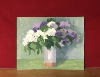 FRENCH VINTAGE STILL LIFE OIL PAINTING - LILAC & WHITE FLOWERS IN VASE 2