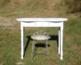 Vintage Kidney Shaped Desk Dressing Table Vanity Black Glass Art Deco Wire Chair 2