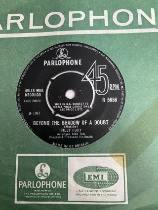 Billy Fury.  Beyond The Shadow Of A Doubt / Baby Do You Love Me.  Parlophone R5658