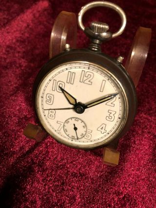 Vintage German " Junghans " Gunmetal Military Alarm Pocket Watch,  Runs