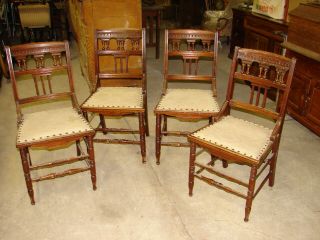 4 Antique Walnut Eastlake Victorian Stick & Ball Chairs